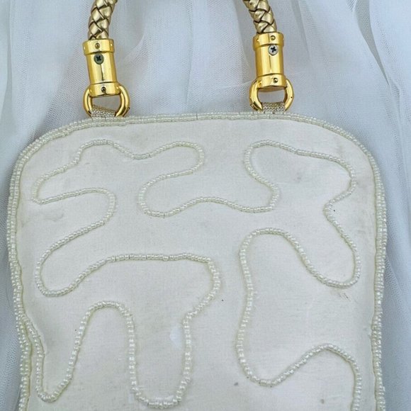 Women Lady Girl Wedding Party Embroidered Gold Handle Clutch Bag Purse - Picture 4 of 8